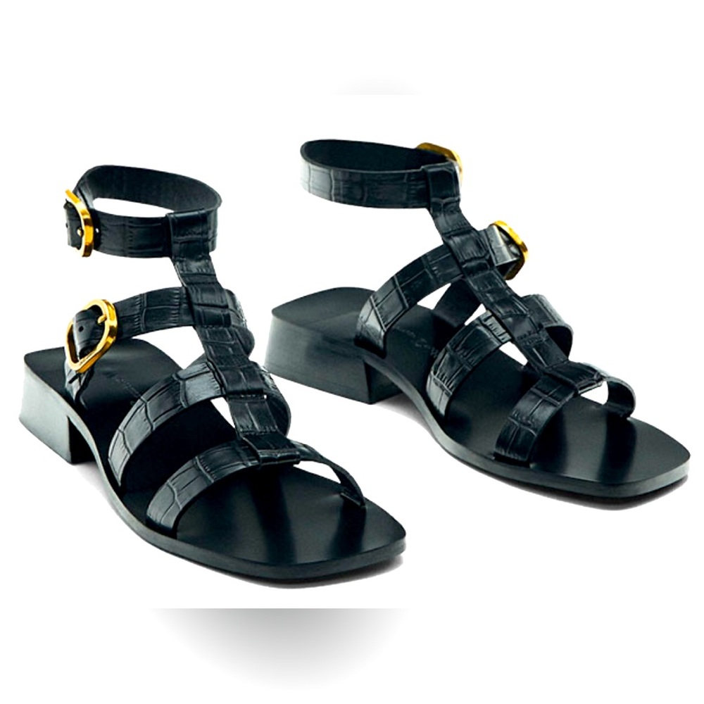 Black Strappy Sandals with Gold Buckle brand new